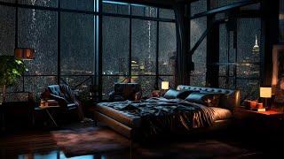 Relax In A Cozy Room With Heavy Rain & Thunder  Fall Asleep With Rain Sounds For Sleeping At Night