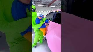 Pink wrap on a Tesla Model X ‼️ #carwrap #asmr #halloween2023 #vinylwrap #asmrsounds