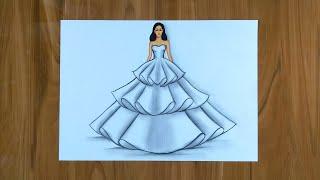 Simple Dresses drawings step by step   Fashion illustration drawing  Fashion design Illustration