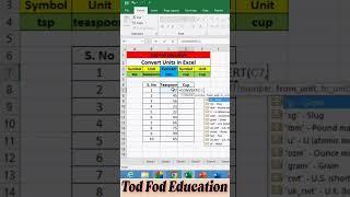 convert units teaspoon into cup in #microsoft #excel #msexcel #shorts #computer #education