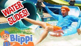 FUN Water Park Adventure with Blippi  Exploring Theme Playgrounds  Educational Videos for Kids