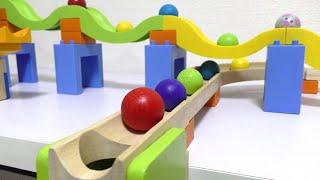 Marble Run Race  TrixTrack Wave Slope & Wooden Stairs Course