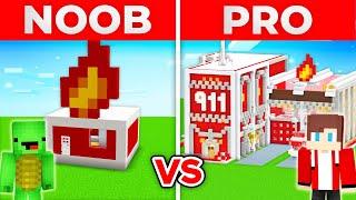 JJ And Mikey NOOB vs PRO FIRE STATION Build Challenge in Minecraft Maizen