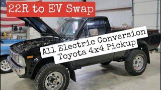 22R to EV Swap 1981 Toyota Pickup Hilux 4x4 All Electric Conversion with Hyper9 motor Tesla Battery