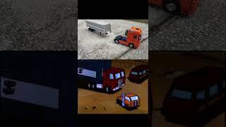 Huffer helps Optimus Prime with his trailer