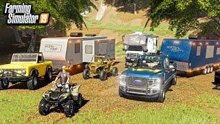 GOING CAMPING WITH NEW TOY-HAULERS & TRUCKS FUNNY ROLEPLAY  FARMING SIMULATOR 2019