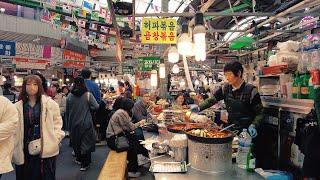 Seoul Korean Food Street Gwangjang Market Food Stalls 4K ASMR  Relax City Walking Ambience Sounds