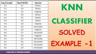 1. Solved Numerical Example of KNN Classifier to classify New Instance IRIS Example by Mahesh Huddar