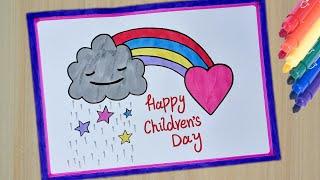 Happy Childrens Day Drawing Easy Childrens Day Poster Drawing Childrens Day Chart for School