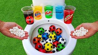 Experiment  Football VS Cola Zero Fanta Mtn Dew Powerade Fruko and Mentos in the toilet