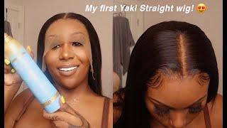 Beginner friendly Yaki Straight Wig Install  Extra Long Lace ft OMGHerHair
