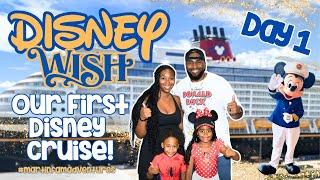 Our first time boarding the Disney Wish in 2024  Embarkation Day Sail away party Room Tour