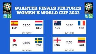 Quarter finals fixtures womens world cup 2023 • Results round of 16
