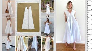 White cotton summer dress ️NO NEED PATTERN ️ Easy SEWING 