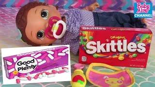 BABY ALIVE Super Snacks Snackin Lily CANDY FEEDING SKITTLES AND GOOD AND PLENTY