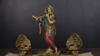 Brass Krishna Idol with Flute 11 - StatueStudio