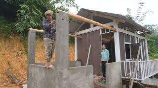 The man in the village helped Cut down trees to build a kitchen - Building a new house - Poor girl