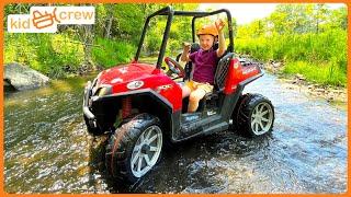 Rescuing mom in woods with off-road truck trail ride. Educational how suspension works  Kid Crew