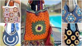 Most gorgeous granny crochet squareflower pattern boho style baghandbagshoulder bag designs