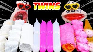 ASMR Enjoying White and Pink Desserts A Dessert Show by the Martian Twins EATING SHOW 쌍둥이 먹방 🪐