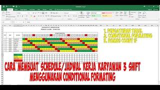 MEMBUAT SCHEDULE KERJA SHIFT DENGAN CONDITIONAL FORMATTING  COUNTIF  PENGATURAN TABEL