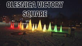 Olesnica Poland snowy Victory Square