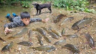 Full video Primitive fish catching skills harvesting bananas for sale.Gardening to grow vegetables