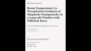 Room Temperature Co-Precipitation Synthesis of Magnetite Nanoparticles in a Large pH ...  RTCL.TV