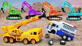 JCB Excavator Crane Truck Construction Vehicles rescue Police Car - DIY Car toy for kids