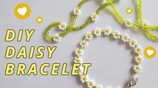 How to make a DAISY CHAIN flower bracelet  Easy beaded 90s jewelry DIY