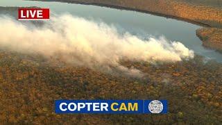 NJ wildfire Copter Cam NewsCopter 7 is over the growing blaze in West Milford New Jersey