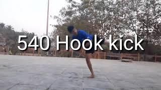 Taekwondo 540 Hook kick tutorial  How to do in a easy way .