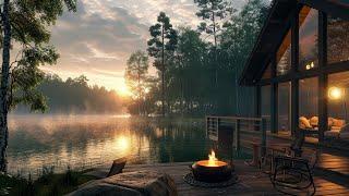 Lakeside Ambience with Nature Sounds and Cozy Campfire  Rest Stress Relief and Relax