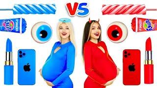RICH Pregnant VS BROKE Pregnant  Red vs Blue & Bad vs Good Pregnancy Situations by RATATA BOOM