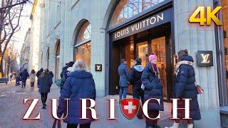 Switzerland Zurich  Bahnhofstrasse Luxury Shopping street walking tour 4K 60fps