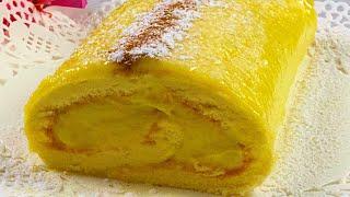 When I dont have time I make this Roll Cake with 3 main ingredients and cream Easy and Delicious