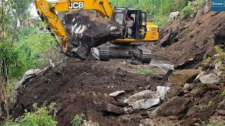 JCB and Sany Excavator Battle Giant Rocks in Mountain Terrain