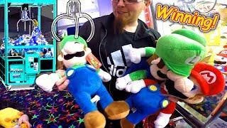 Winning Lots of Super Mario Bros Stuffed Toys From the Claw Machine at the Arcade and Lots more