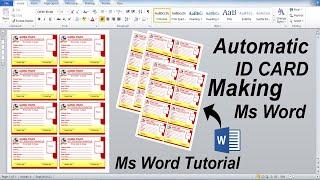 Automatic Id Card Create in Microsoft Office word  A4 Size Print Ready  Ms Word Tutorial