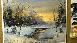 #52 Зимний ПЕЙЗАЖ МАСЛОМ. Как нарисовать зиму маслом. WINTER Landscape Oil Painting. How to Paint