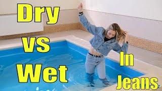 Dry vs Wet Try on Haul in Jeans  Wetlook girl Jeans  Wetlook girl in the pool