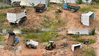 Dangerous activities of Rc trucks transporting land in the construction site.Tractors.Rc Trucks…