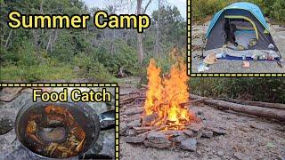 Camping Hiking Down A Dried Up River Bed With Cave