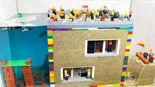 Lego Dam Breach Experiment - Lego Stronghold With Prison Inside - Lego Castle Hit By Tsunami Wave
