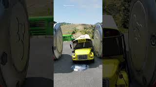 Mix color Buses & School Bus vs Giant Bollard Crash #shorts #beamngdrive #bus