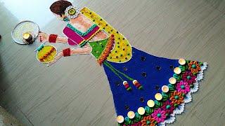 Diwali rangoli  karwa chauth rangoli  Cute girl rangoli #1022