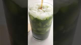 Vietnamese green herbal pennywort juice Nước Rau Má. Serve with ice and sweeten with honey.