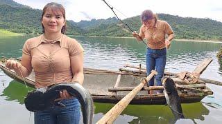 Girls overnight fishing on the lake daily life.