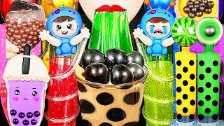 ASMR RAINBOW DRINKS *GIANT BOBA BUBBLE TEA JELLY CANDY FROG EGGS DRINKING SOUNDS 신기한 물먹방 MUKBANG