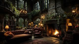 Goodbye Anxiety with Cozy Castle Room Ambience - Rain Fireplace Sounds Helps Mind Relax & Sleep